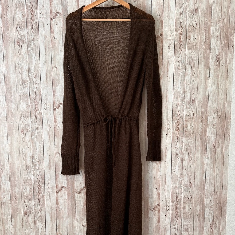 Cyrus Size M Open Front Cardigan Long Sweater brown long sleeves on the belt 34”